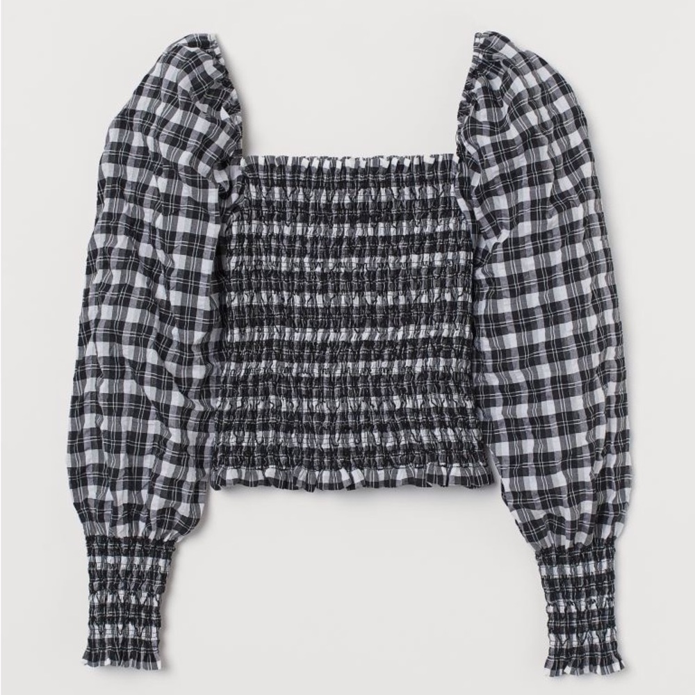 H&M  Black/White Plaid Smocked Top
